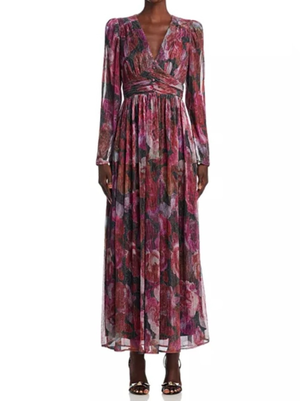 Aqua Floral Crinkle Metallic Maxi Dress Sz S Whimsigoth Dark Academia Romantic